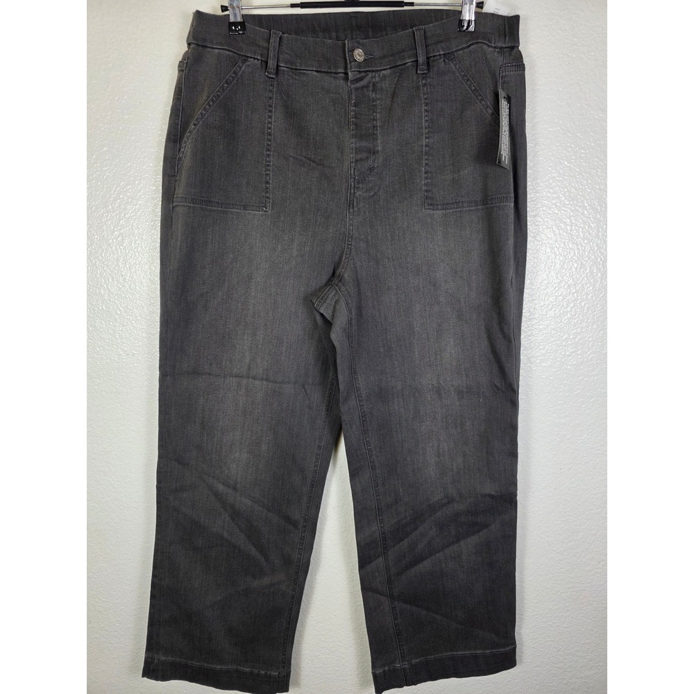Denim & Co Washed Black Stretch Straight Leg Pant Women's 18W Front Patch Pocket
